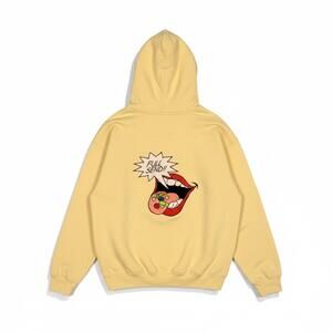 Full Send Nelk Boys Yellow Hoodie Candy Pills Mouth Embroidered Sweatshirt Men L